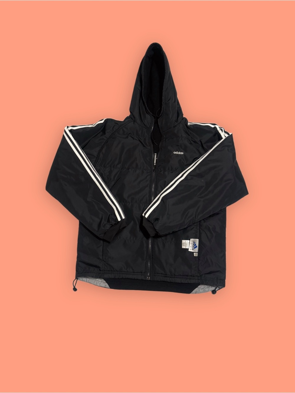 adidas Black Hooded Kids Rain Jacket with White Stripes